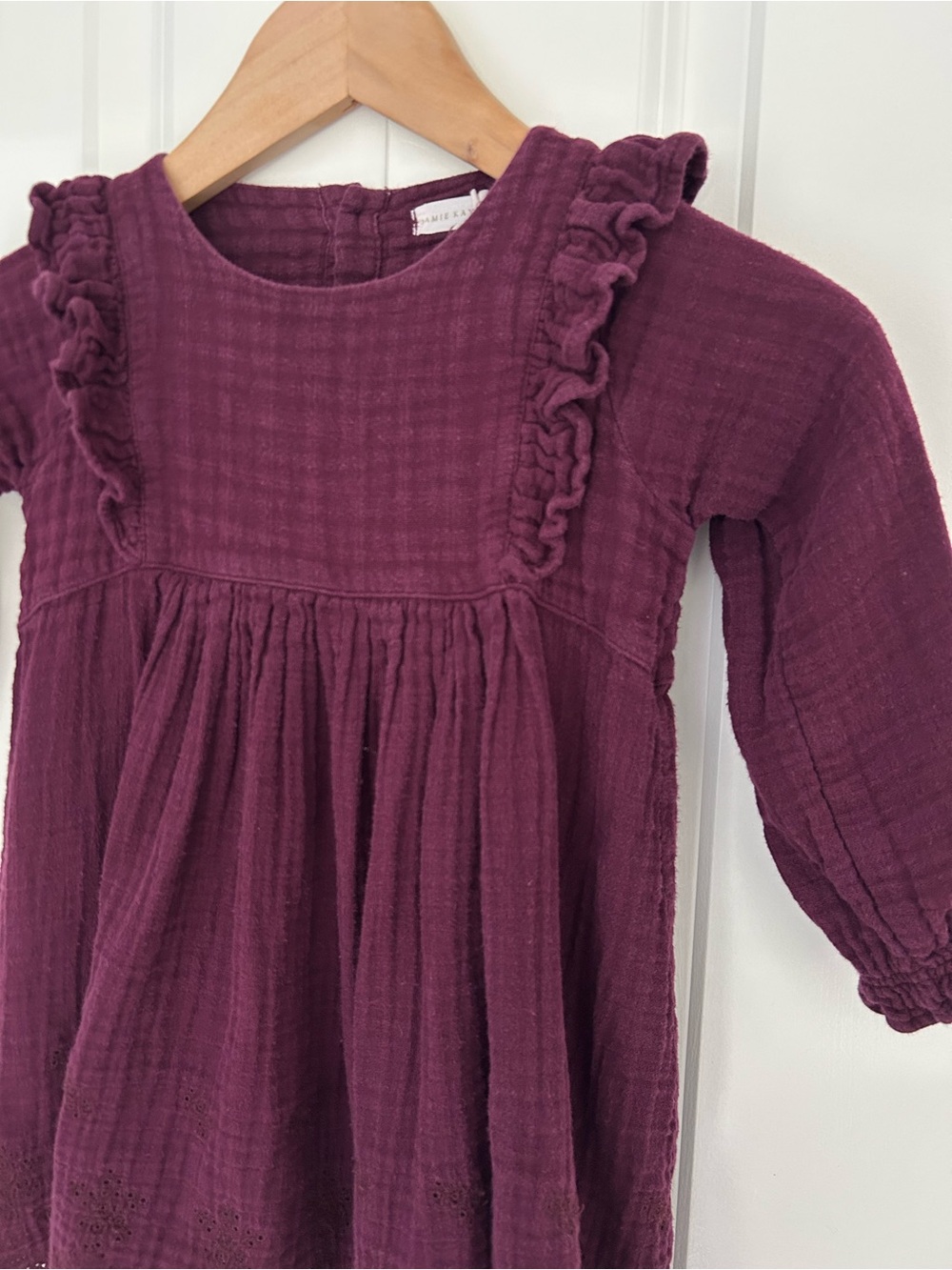 Jamie Kay Muslin Organic Cotton Lily Dress 4 years dark purple ruffle eyelet